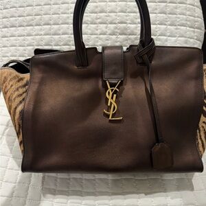Yves Saint Laurent Dark Brown and Tiger Print Satchel
